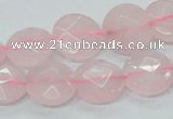 CRQ96 15.5 inches 12mm faceted flat round natural rose quartz beads
