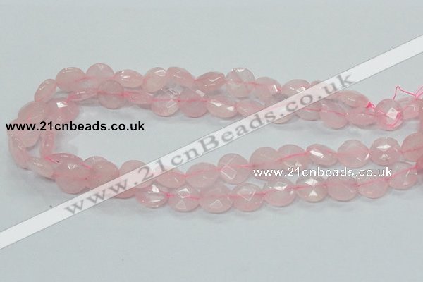 CRQ96 15.5 inches 12mm faceted flat round natural rose quartz beads