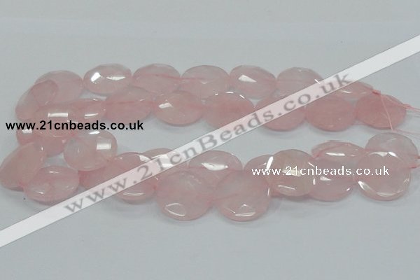 CRQ97 15.5 inches 25mm faceted flat round natural rose quartz beads