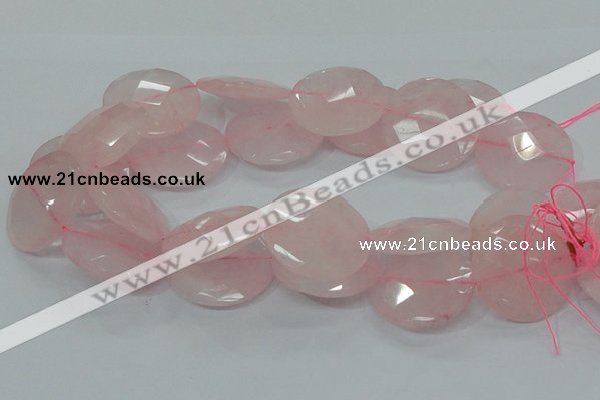 CRQ98 15.5 inches 35mm faceted flat round natural rose quartz beads