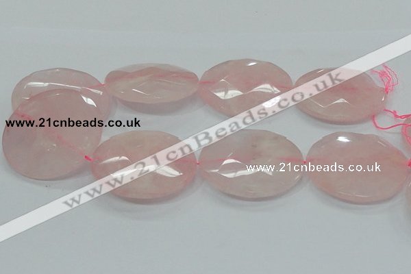 CRQ99 15.5 inches 50mm faceted flat round natural rose quartz beads