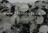 CRU02 15.5 inches 10mm faceted flat round black rutilated quartz beads