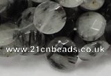 CRU04 15.5 inches 15mm faceted flat round black rutilated quartz beads