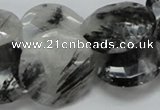 CRU05 15.5 inches 25mm faceted flat round black rutilated quartz beads