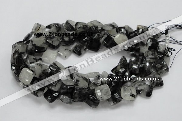 CRU08 15.5 inches 15*15mm faceted diamond black rutilated quartz beads