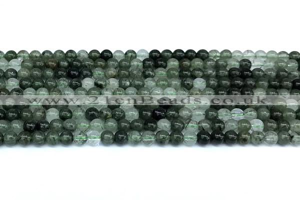CRU1040 15 inches 4mm round green rutilated quartz beads