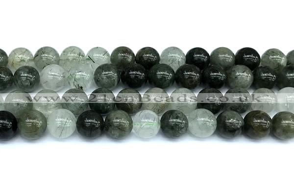 CRU1044 15 inches 12mm round green rutilated quartz beads