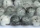 CRU1053 15 inches 8mm round black rutilated quartz beads