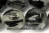 CRU1068 15 inches 12mm round black rutilated quartz beads