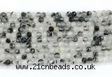 CRU1090 15.5 inches 4mm faceted round black rutilated quartz gemstone beads