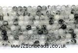 CRU1091 15.5 inches 6mm faceted round black rutilated quartz gemstone beads