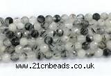 CRU1092 15.5 inches 8mm faceted round black rutilated quartz gemstone beads