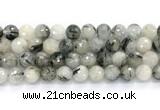 CRU1094 15.5 inches 12mm faceted round black rutilated quartz gemstone beads