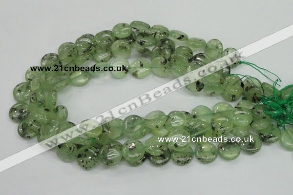 CRU110 15.5 inches 16mm flat round green rutilated quartz beads