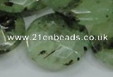 CRU117 15.5 inches 30mm faceted coin green rutilated quartz beads