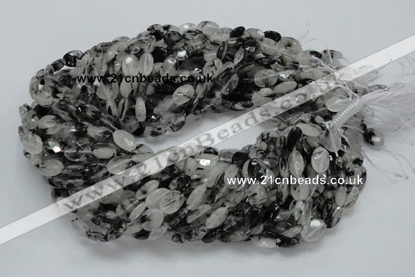 CRU12 15.5 inches 9*12mm faceted oval black rutilated quartz beads