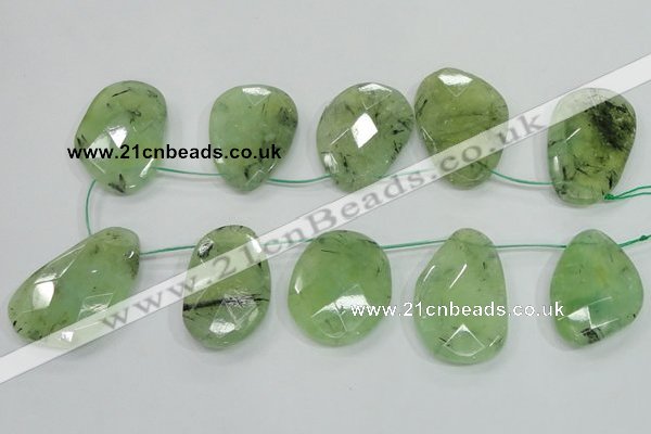 CRU137 15.5 inches 35*45mm faceted freeform green rutilated quartz beads