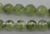 CRU154 15.5 inches 12mm faceted round green rutilated quartz beads