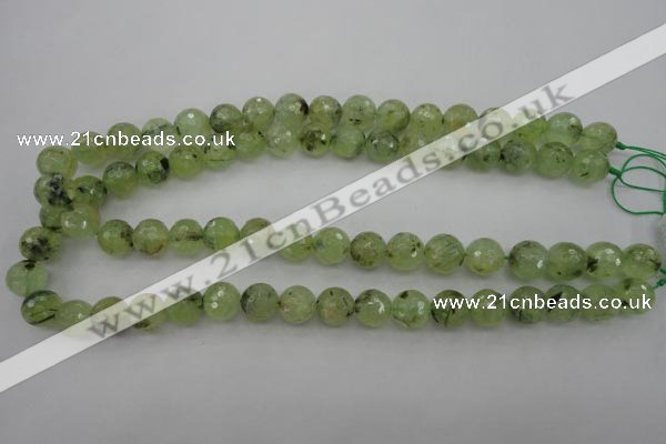 CRU154 15.5 inches 12mm faceted round green rutilated quartz beads