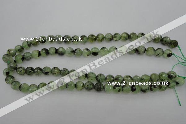 CRU155 15.5 inches 10mm faceted round green rutilated quartz beads