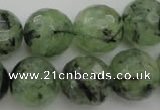 CRU158 15.5 inches 16mm faceted round green rutilated quartz beads