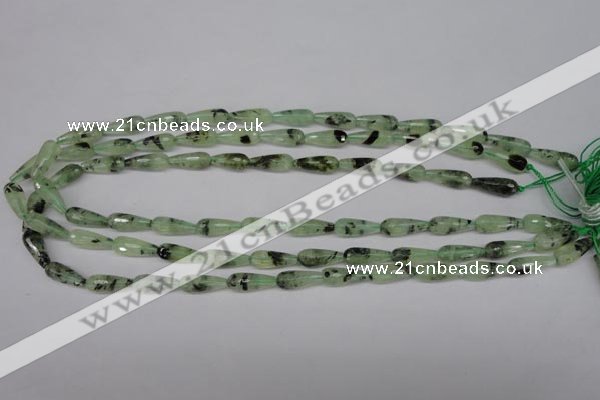 CRU172 15.5 inches 6*16mm faceted teardrop green rutilated quartz beads