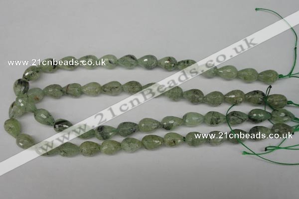 CRU173 15.5 inches 10*14mm faceted teardrop green rutilated quartz beads