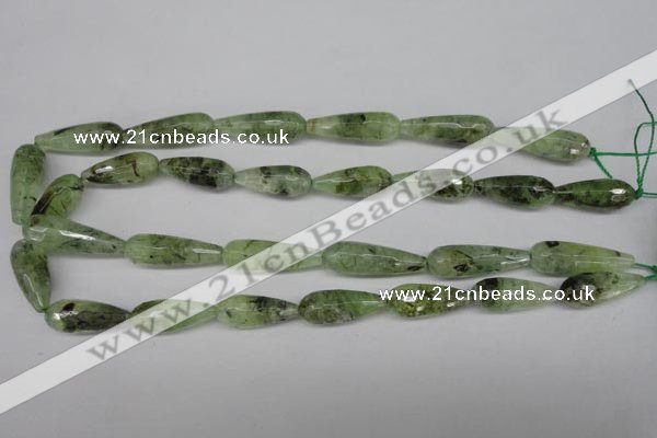 CRU175 15.5 inches 10*30mm faceted teardrop green rutilated quartz beads