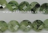 CRU183 15.5 inches 14mm faceted coin green rutilated quartz beads