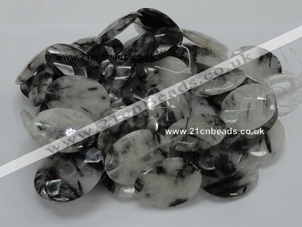 CRU19 15.5 inches 22*30mm faceted oval black rutilated quartz beads