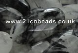 CRU20 15.5 inches 20*40mm faceted oval black rutilated quartz beads