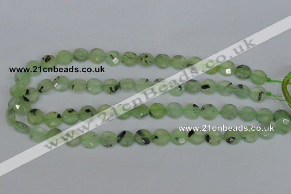 CRU210 15 inches 12mm faceted coin green rutilated quartz beads