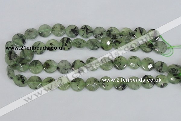 CRU211 15 inches 16mm faceted coin green rutilated quartz beads