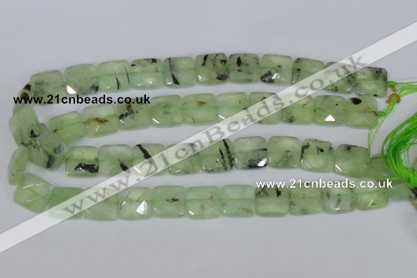 CRU213 15 inches 16*16mm faceted square green rutilated quartz beads