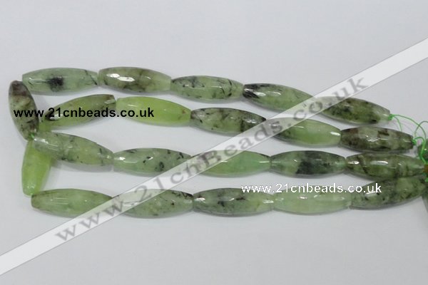 CRU214 15 inches 12*36mm faceted rice green rutilated quartz beads