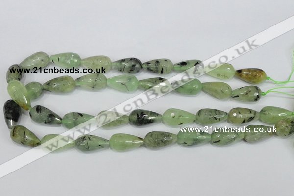 CRU215 15 inches 12*22mm faceted teardrop green rutilated quartz beads