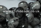 CRU22 15.5 inches 15*20mm faceted egg-shaped black rutilated quartz beads