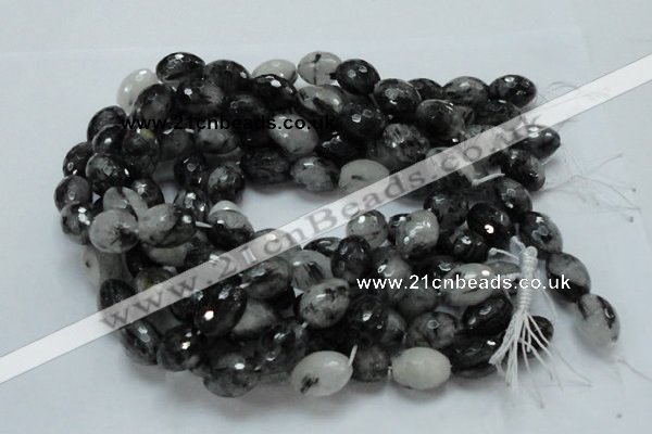 CRU22 15.5 inches 15*20mm faceted egg-shaped black rutilated quartz beads