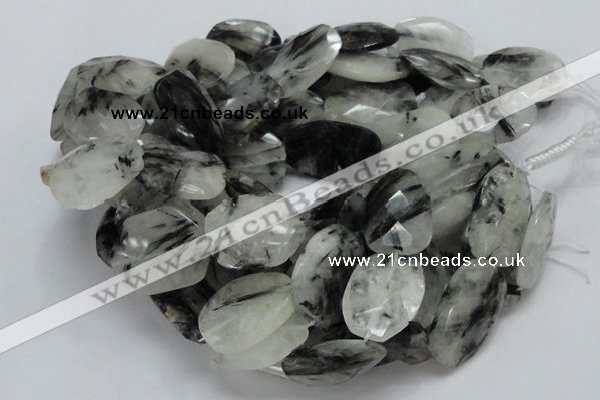 CRU23 15.5 inches 22*30mm faceted freeform black rutilated quartz beads