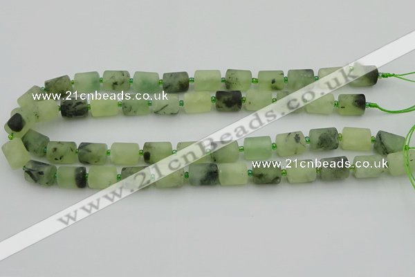 CRU232 15.5 inches 10*14mm tube matte green rutilated quartz beads