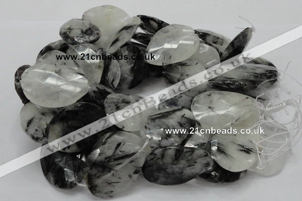 CRU24 15.5 inches 30*40mm faceted freeform black rutilated quartz beads