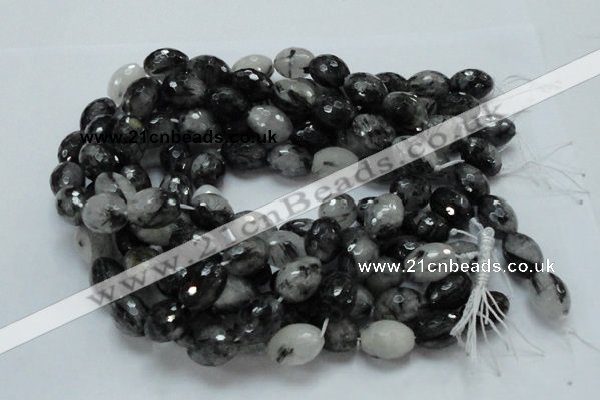 CRU25 15.5 inches 12*16mm faceted egg-shaped black rutilated quartz beads