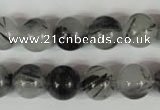 CRU305 15.5 inches 12mm round black rutilated quartz beads