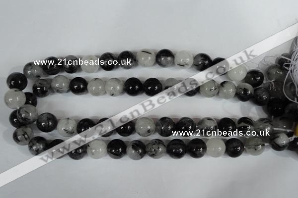 CRU306 15.5 inches 14mm round black rutilated quartz beads