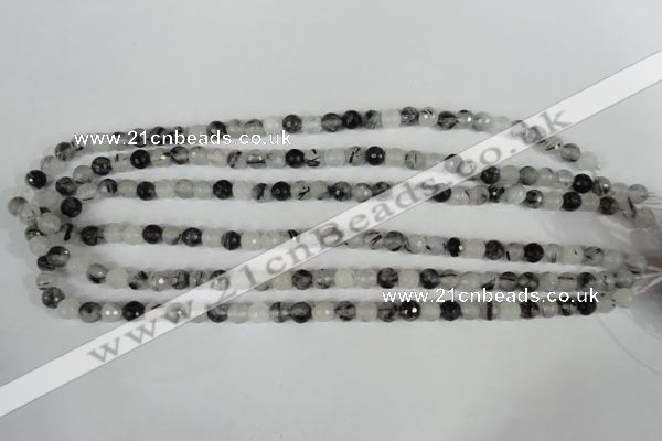 CRU312 15.5 inches 6mm faceted round black rutilated quartz beads