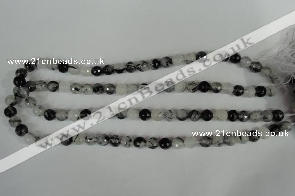 CRU313 15.5 inches 8mm faceted round black rutilated quartz beads