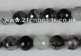 CRU314 15.5 inches 10mm faceted round black rutilated quartz beads