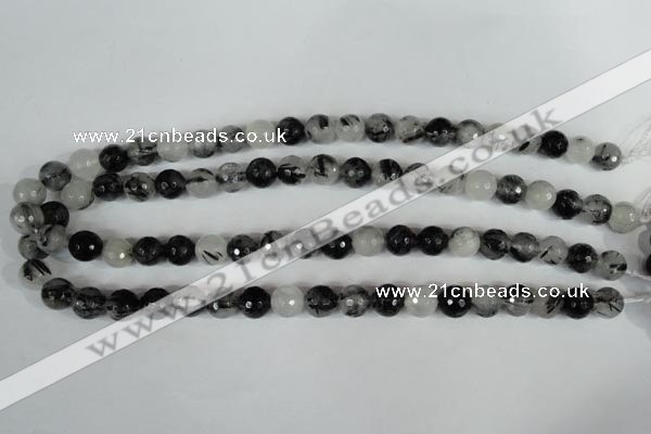 CRU314 15.5 inches 10mm faceted round black rutilated quartz beads