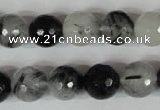 CRU315 15.5 inches 12mm faceted round black rutilated quartz beads