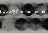 CRU316 15.5 inches 14mm faceted round black rutilated quartz beads